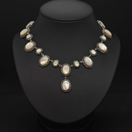 Elegant Pearl & Marcasite Necklace – 925 Sterling Silver Vintage Style