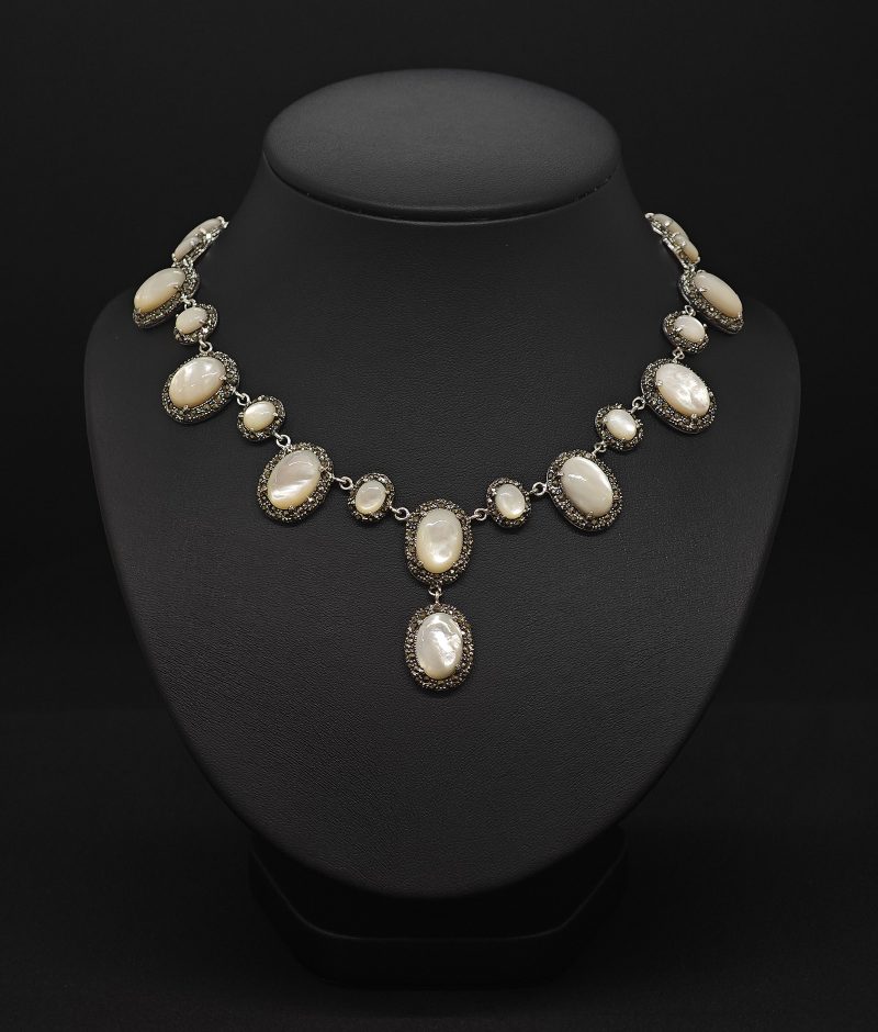 Elegant Pearl & Marcasite Necklace – 925 Sterling Silver Vintage Style