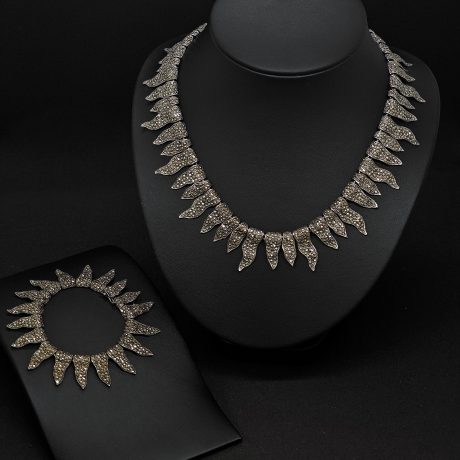 Sunburst Marcasite Necklace & Bracelet Set – 925 Sterling Silver