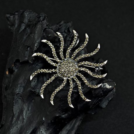 Radiant Sunburst Marcasite Brooch