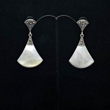 Radiant Fan Marcasite Earrings with Mother of Pearl