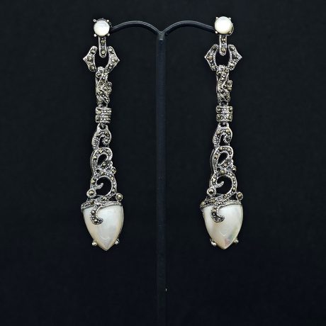 Vintage Marcasite & Mother of Pearl Drop Earrings